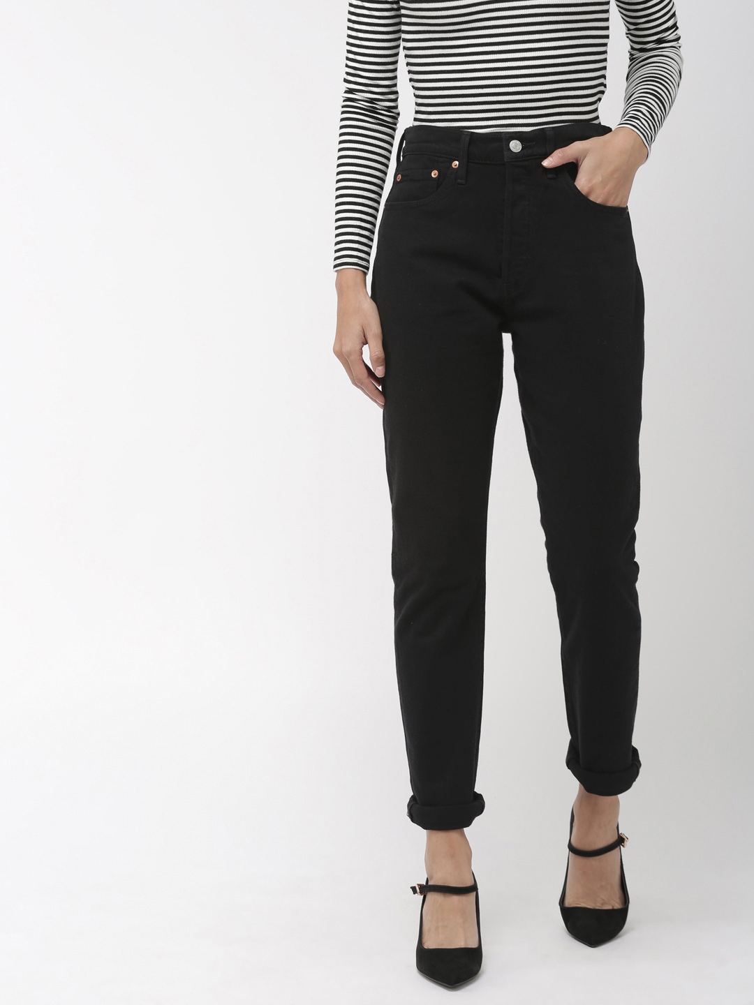 Buy Levis Women Black 501 Skinny Fit High Rise Clean Look Stretchable ...