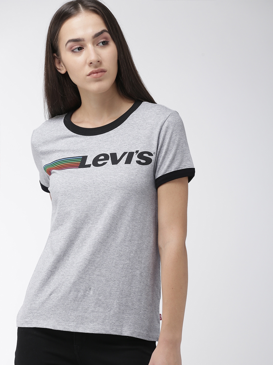 Buy Levis Women Grey Printed Round Neck Pure Cotton T Shirt - Tshirts ...