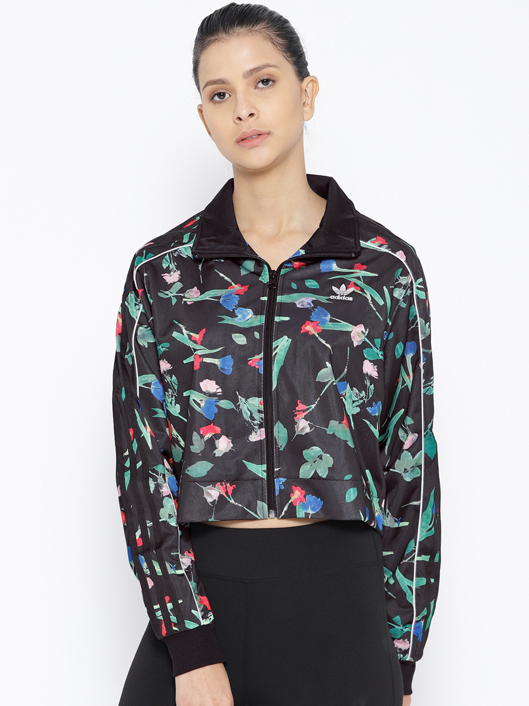 Buy ADIDAS Originals Black & Green Printed Cropped Track Jacket Jackets for Women 9911849 Myntra