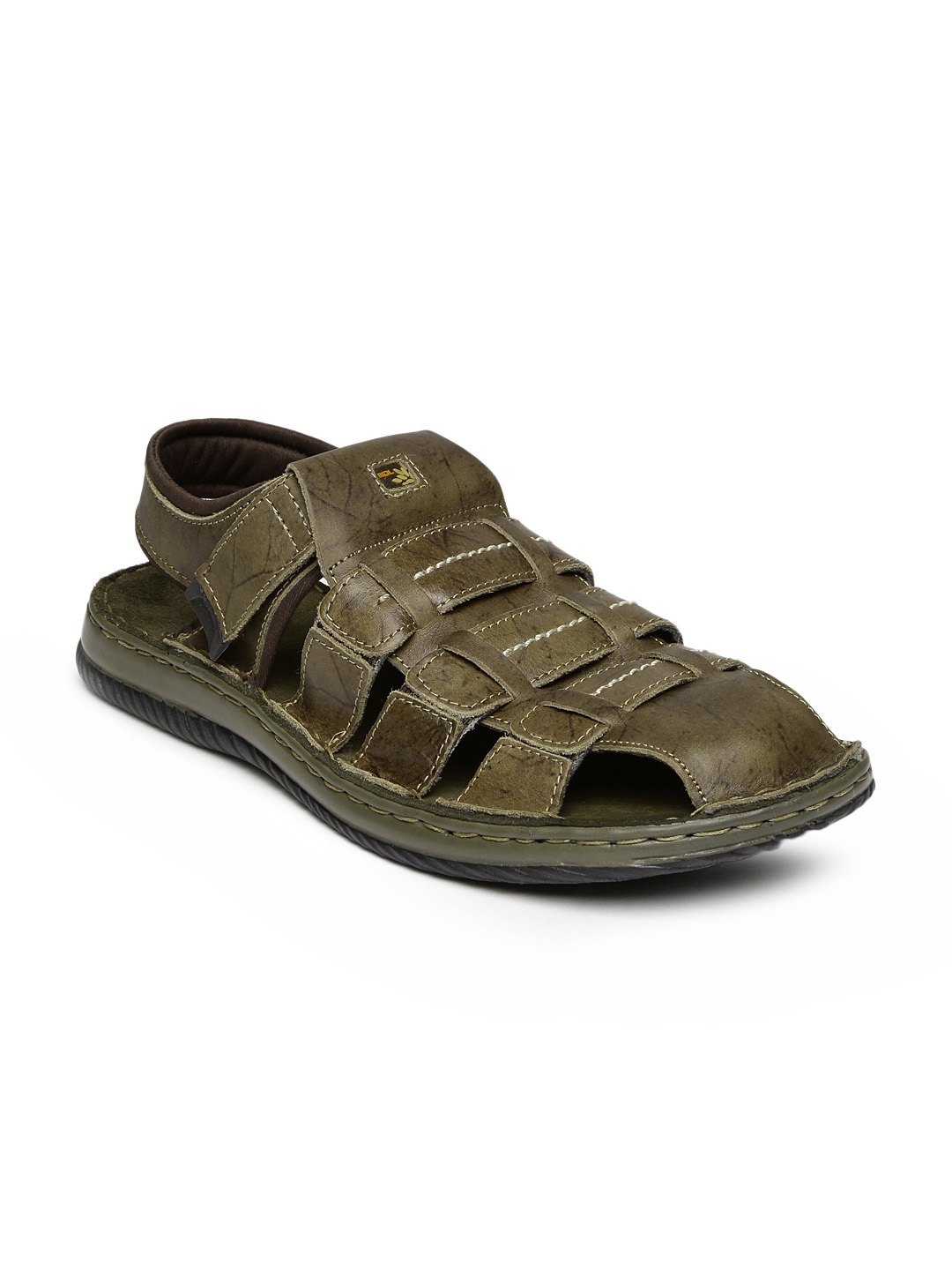 woodland men olive green leather sandals