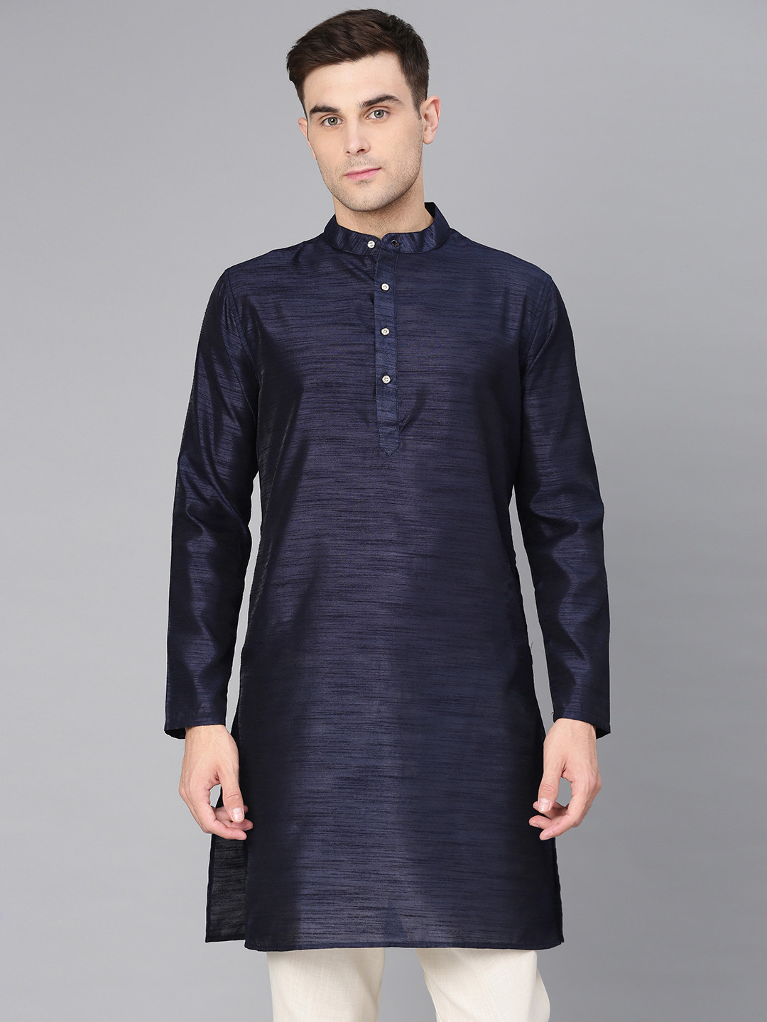 Solid Weave Navy Blue Kurta