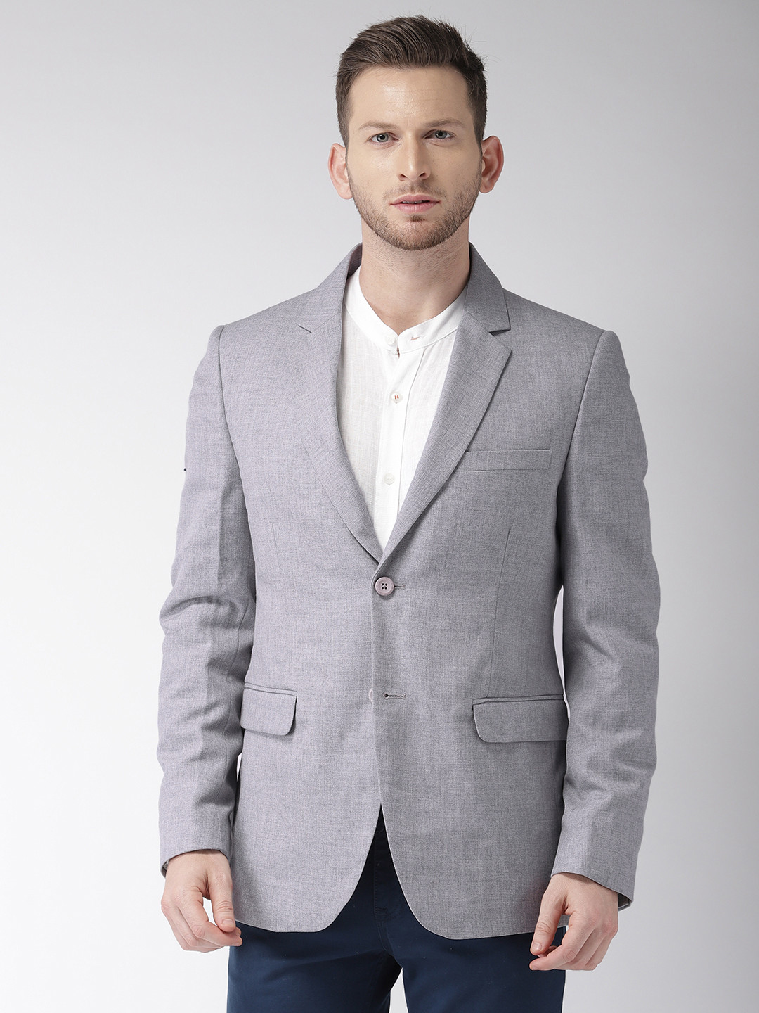 Buy The Indian Garage Co Men Grey Solid Single Breasted Smart Casual