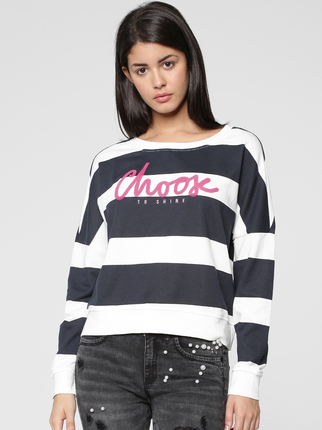 blue and white striped sweatshirt womens