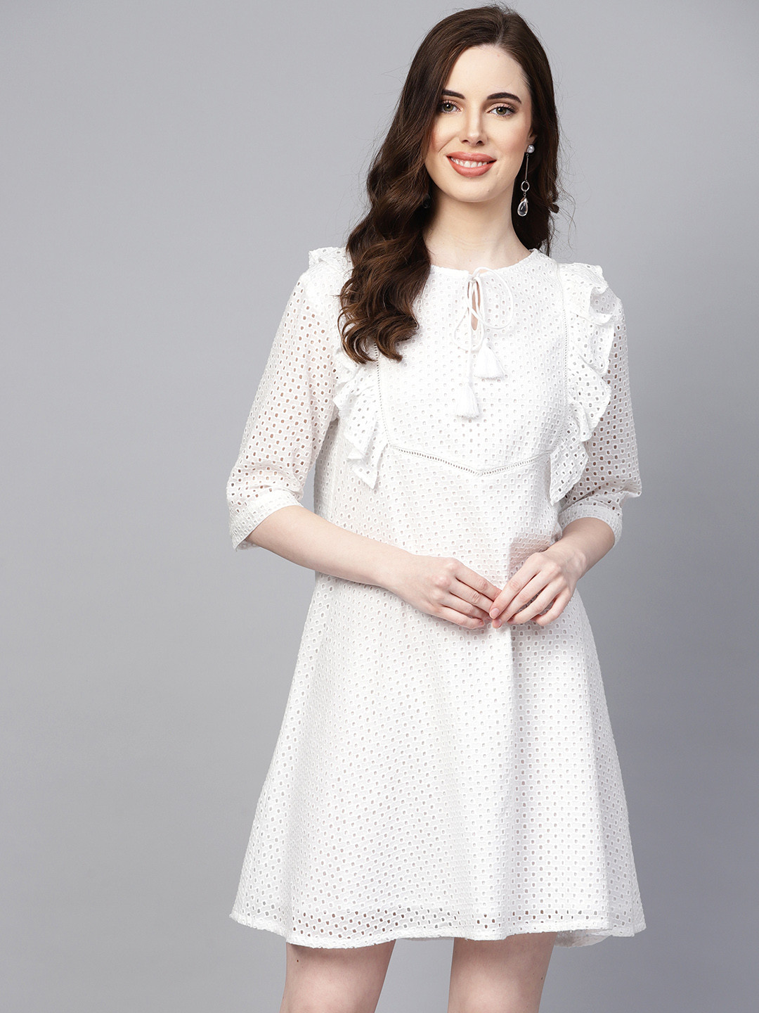 White Schiffli Embroidered Mini Dress