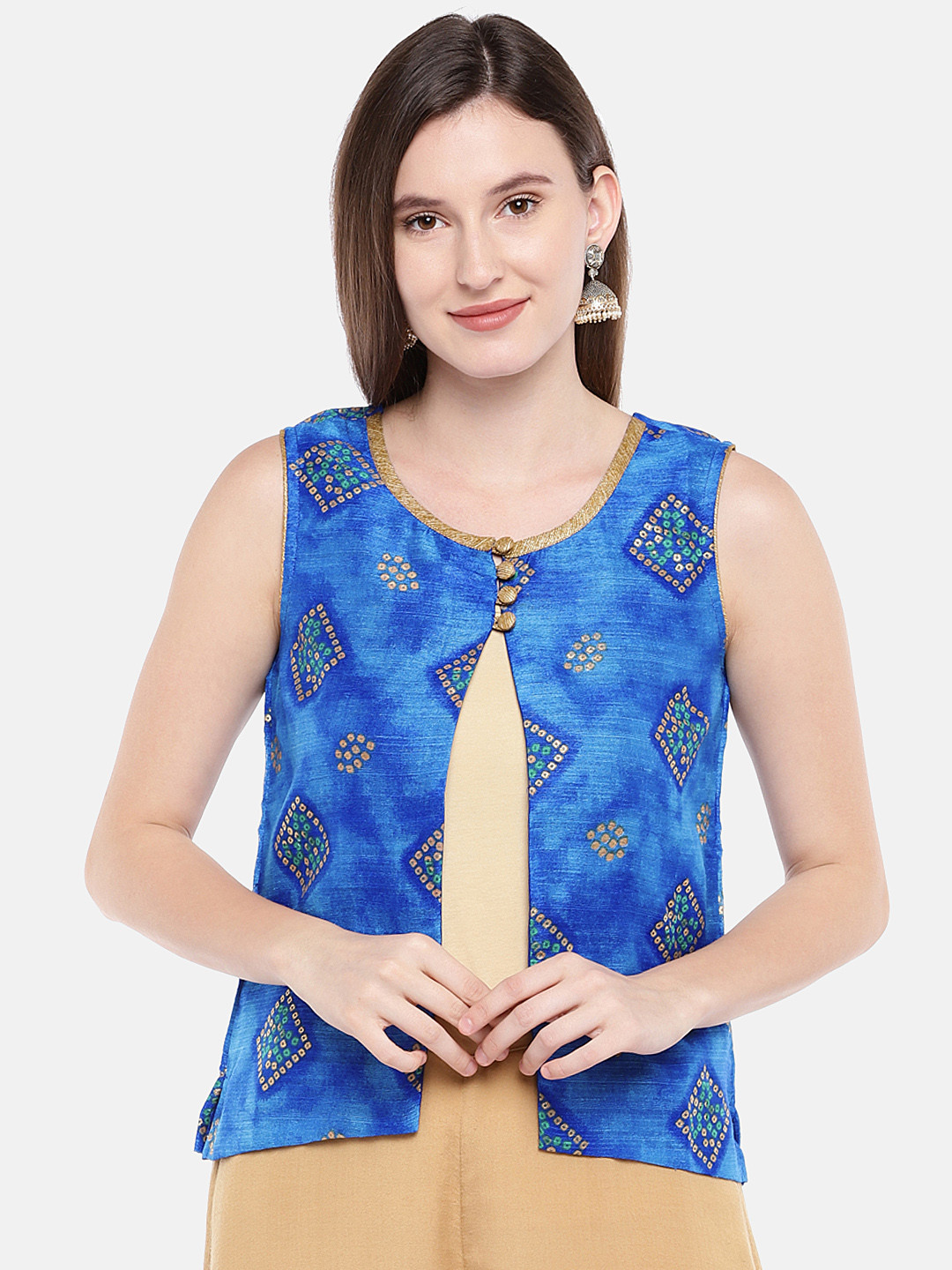 Buy Ethnicity Women Blue Printed Jacket Jackets for Women 9924529