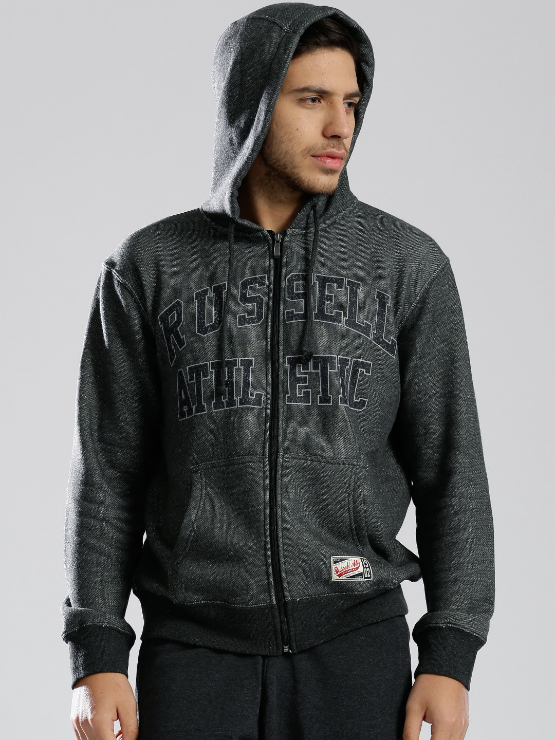 Buy Russell Athletic Charcoal Grey Printed Hooded Sweatshirt