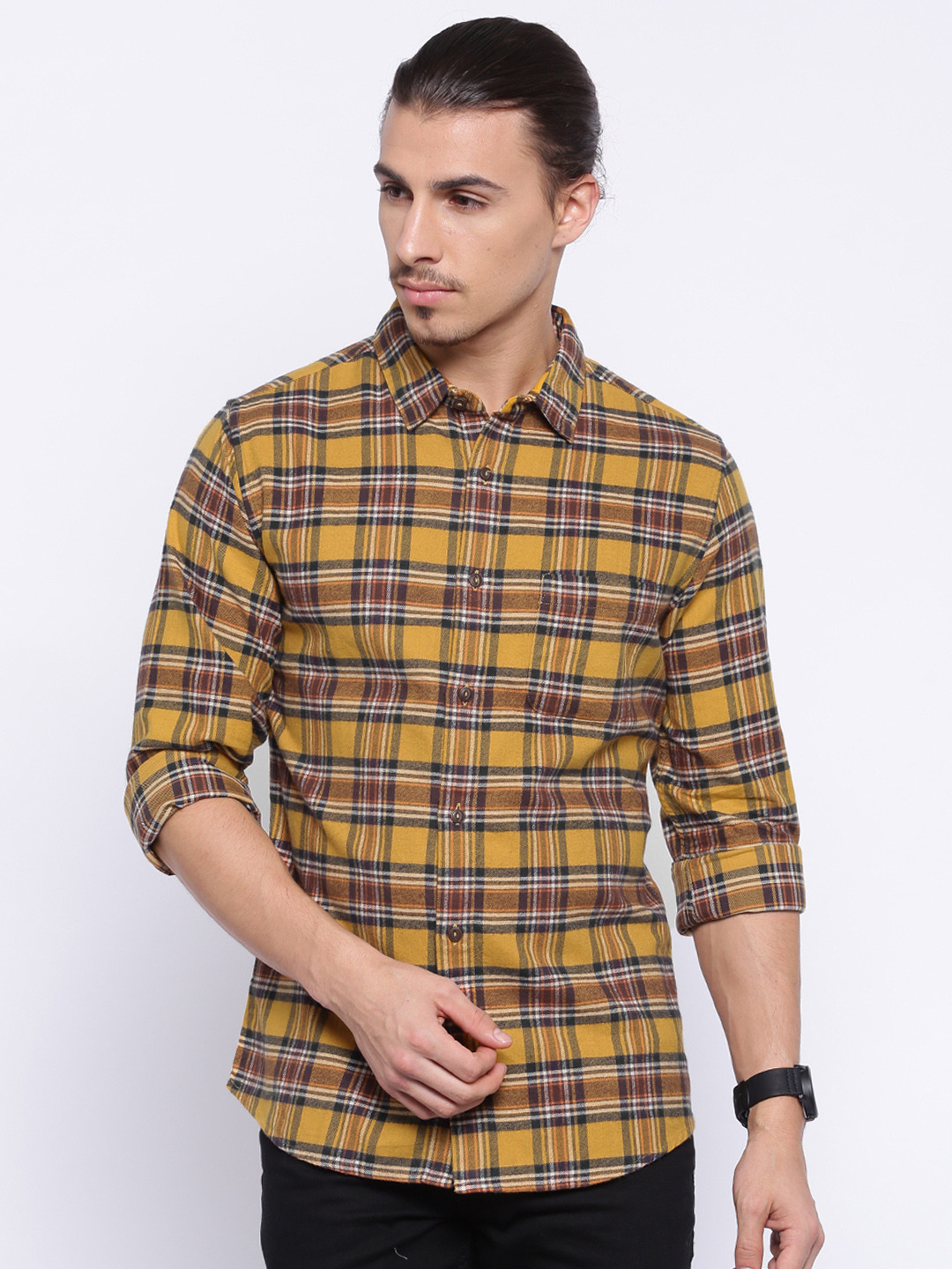 Buy United Colors Of Mustard Yellow Flannel Checked Casual