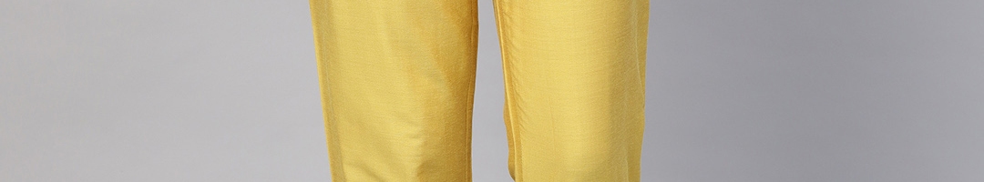 Buy Jaipur Kurti Women Mustard Yellow Regular Fit Solid Trousers ...