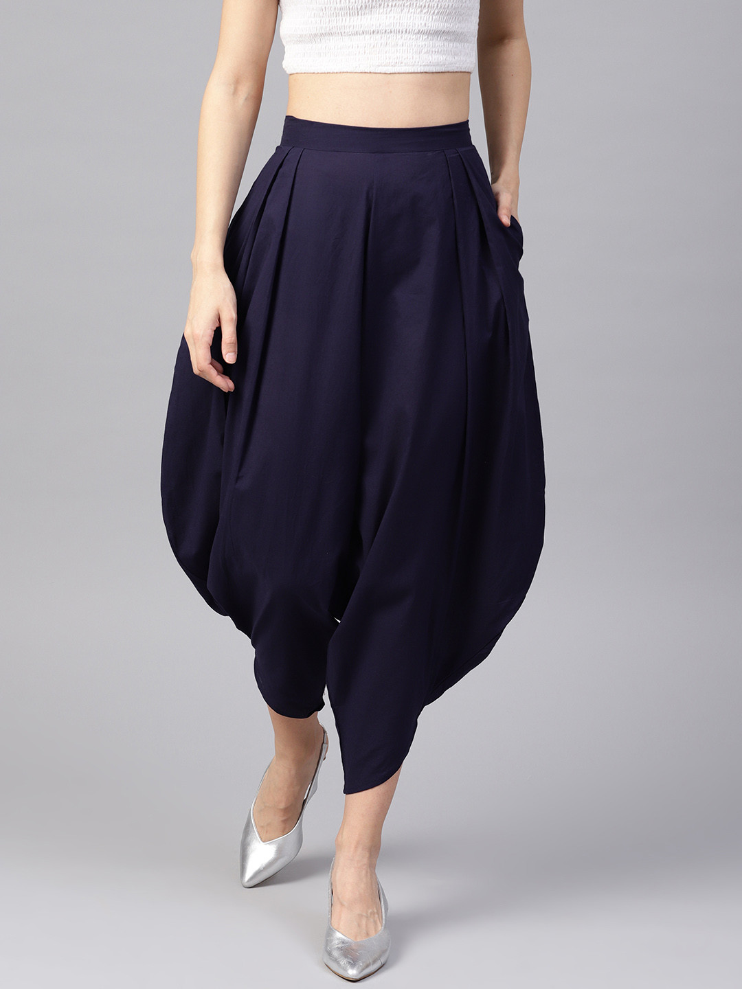 Buy Jaipur Kurti Women Navy Blue Flared Solid Dhoti Pants Trousers for Women 9948593 Myntra