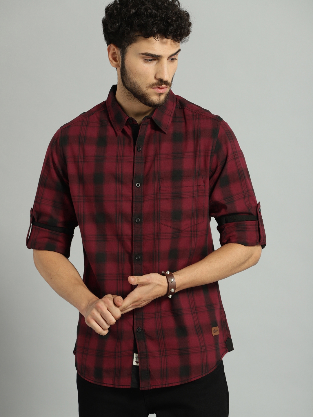 men black check shirt