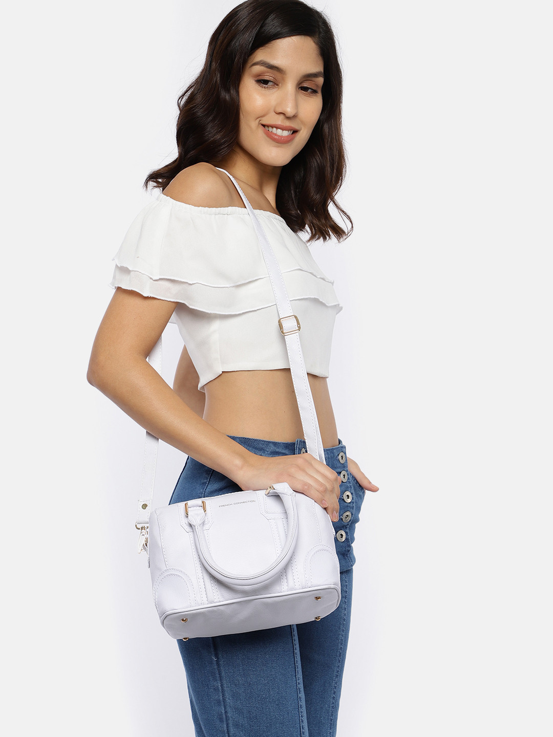 Buy French Connection White Solid Leather Handheld Bag Handbags for
