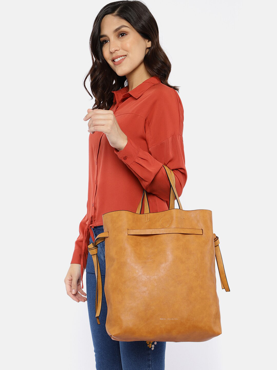 Buy French Connection Mustard Yellow Solid Tote Bag Handbags for