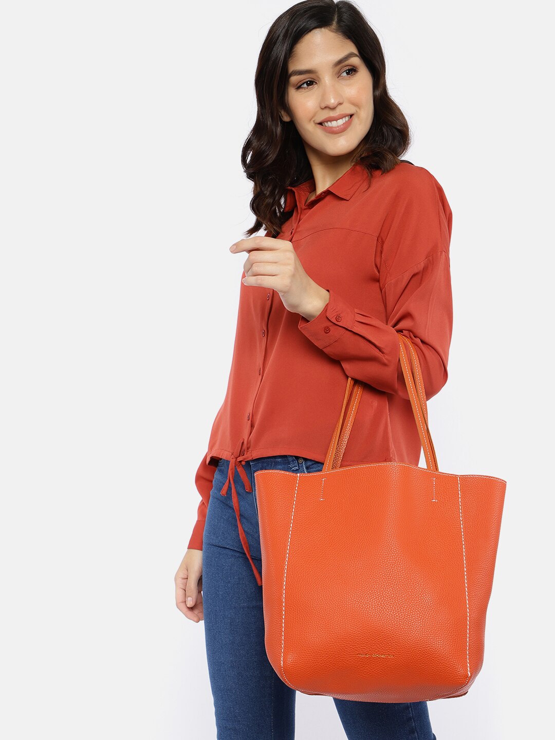 Buy French Connection Orange Solid Tote Bag - Handbags for Women ...