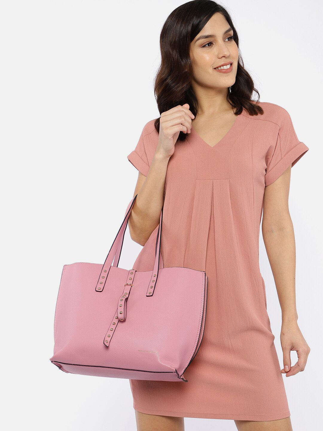 Buy French Connection Pink Textured Tote Bag With Pouch - Handbags for ...