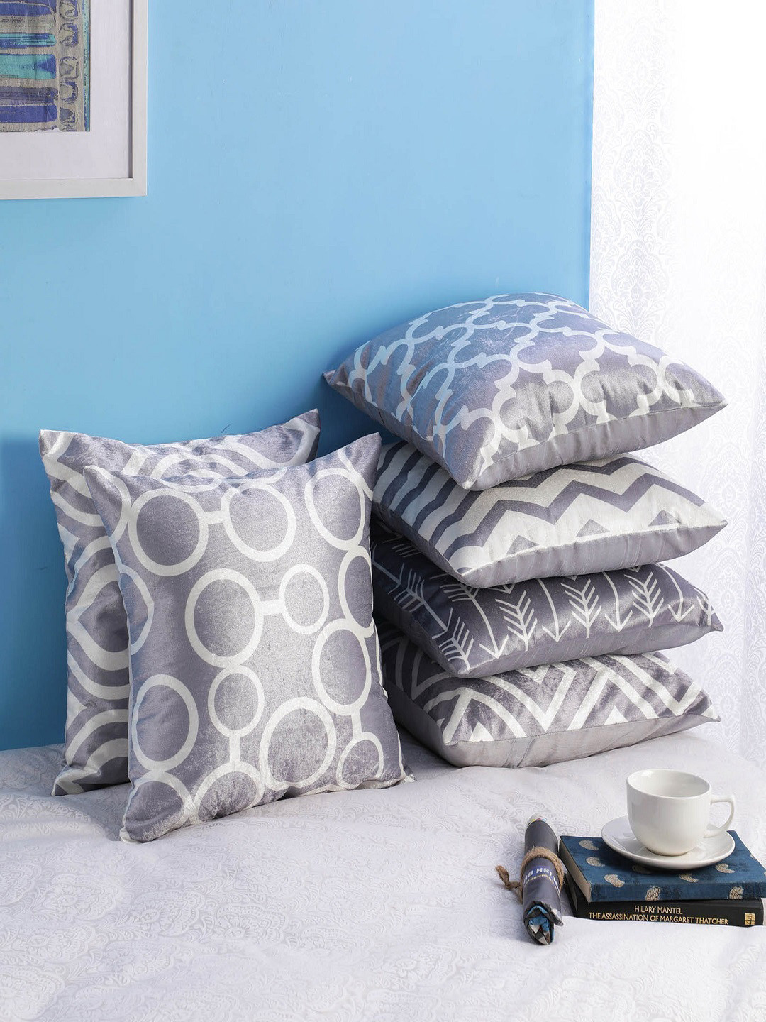 Buy SWHF Grey Set Of 6 Floral Square Cushion Covers Cushion Covers for Unisex 9953769 Myntra