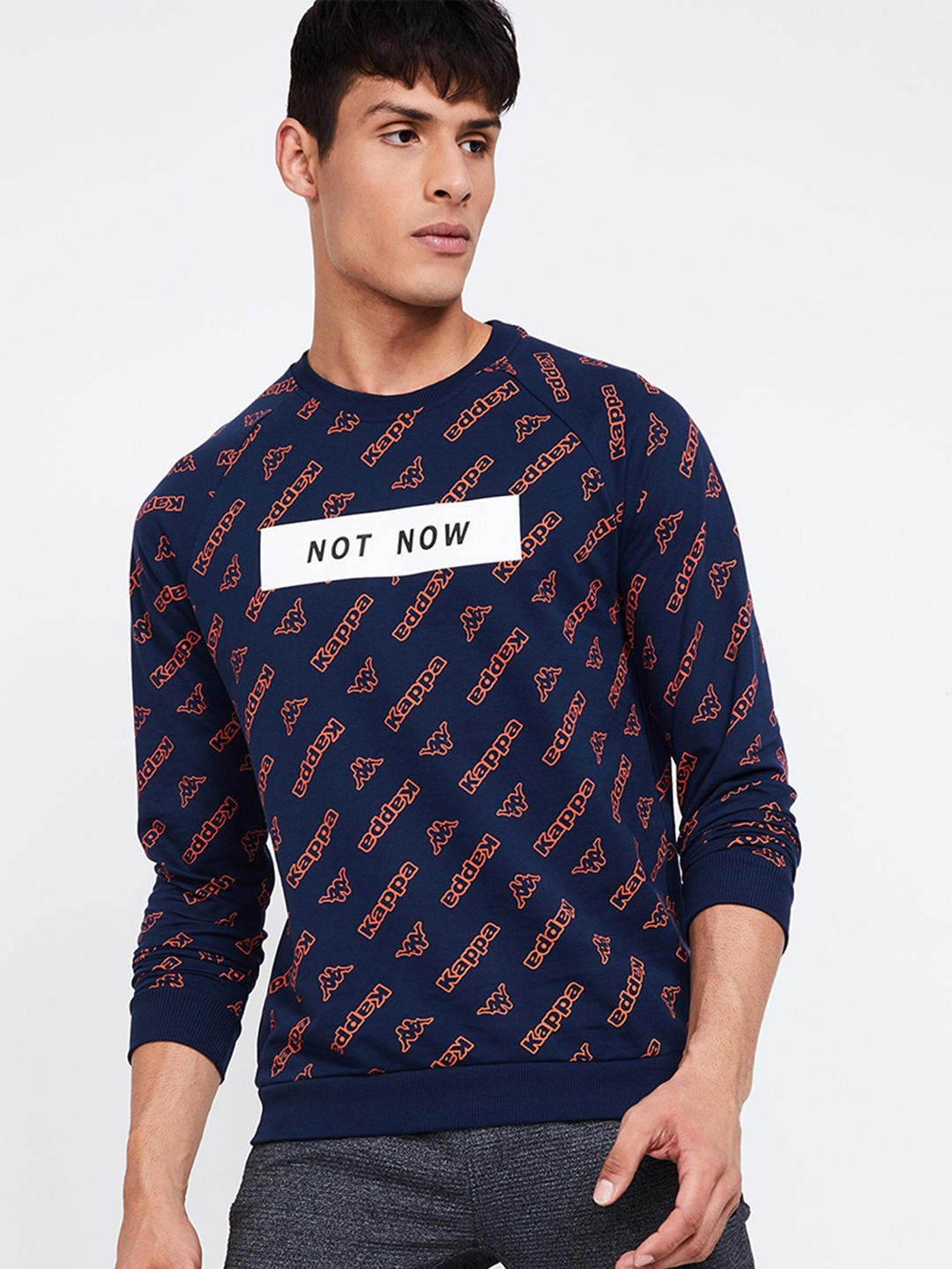 Buy Kappa Men Navy Blue & Orange Printed Sweatshirt - Sweatshirts for ...