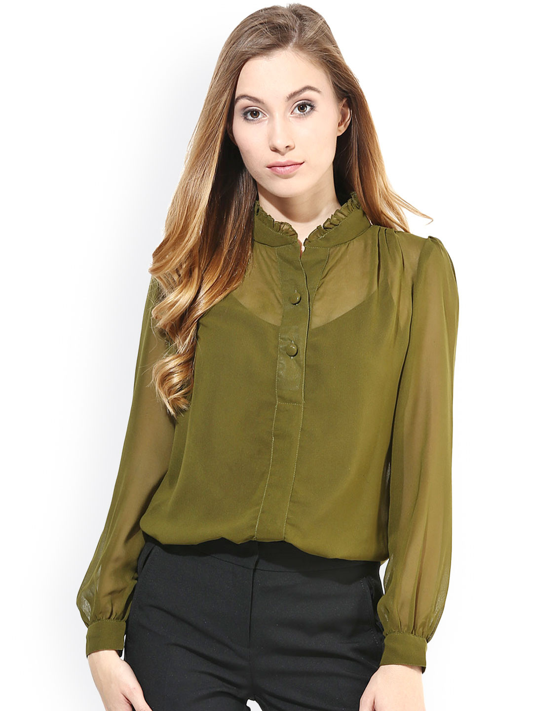 olive green sheer shirt