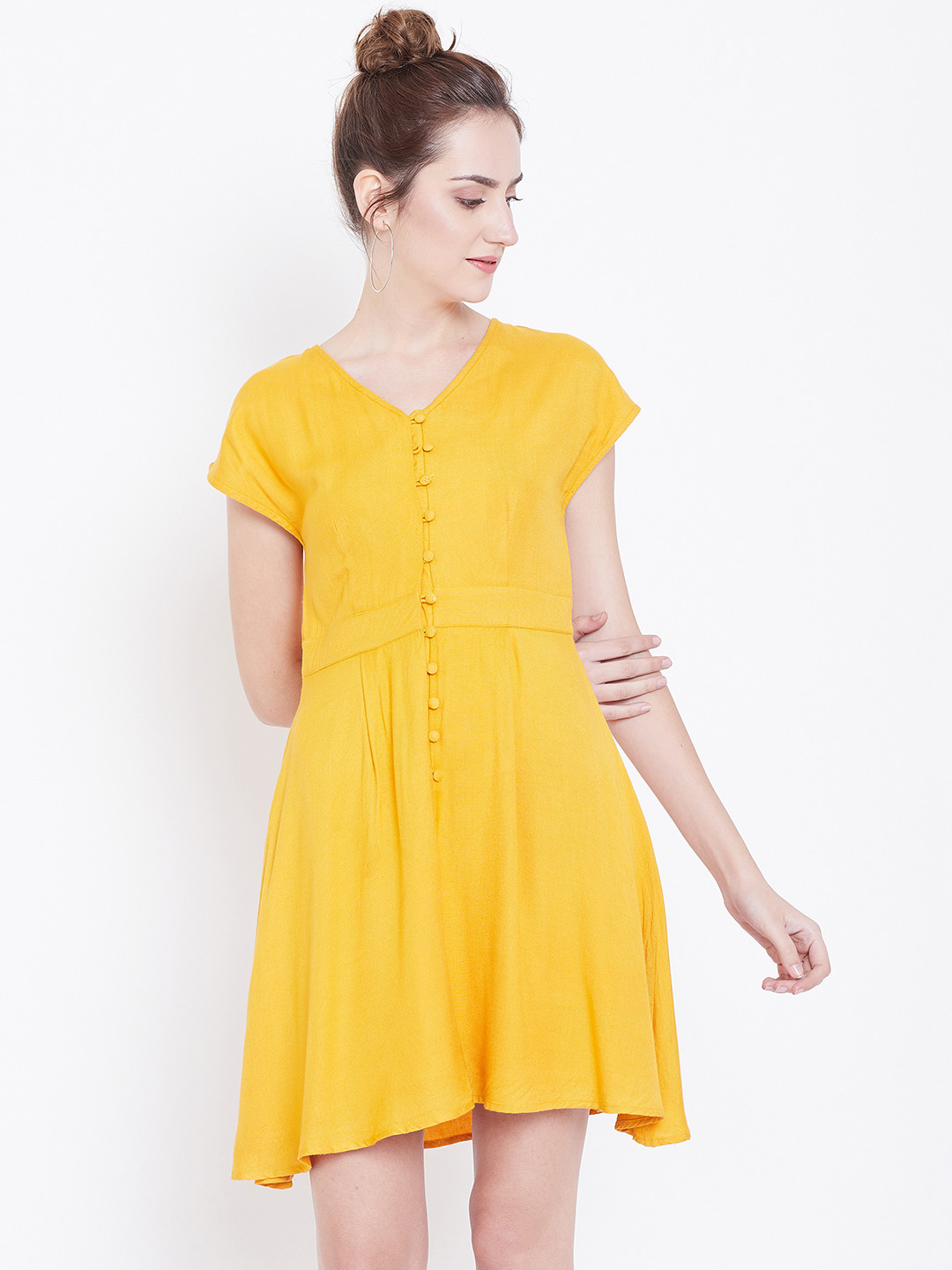 Buy DODO & MOA Women Mustard Yellow A Line Dress Dresses for Women
