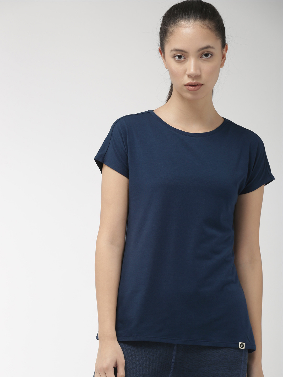 Buy 2GO Women Navy Blue Solid Round Neck T Shirt - Tshirts for Women ...