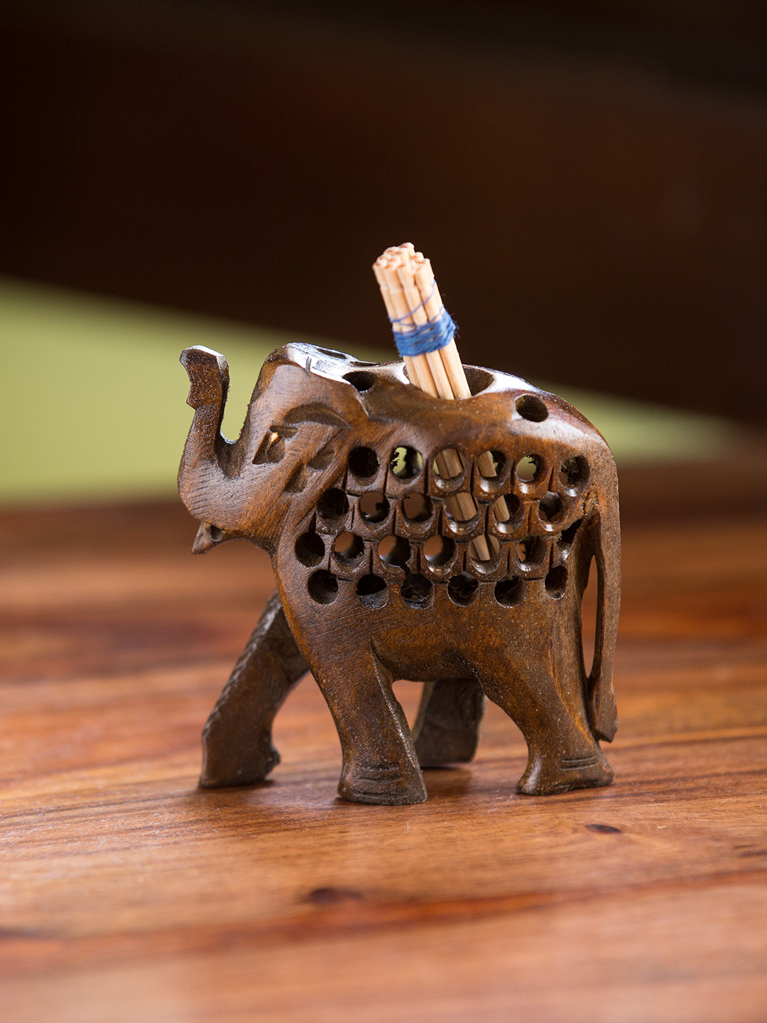 Buy ExclusiveLane Brown Solid Cedar Wooden Hand Carved Toothpick Holder