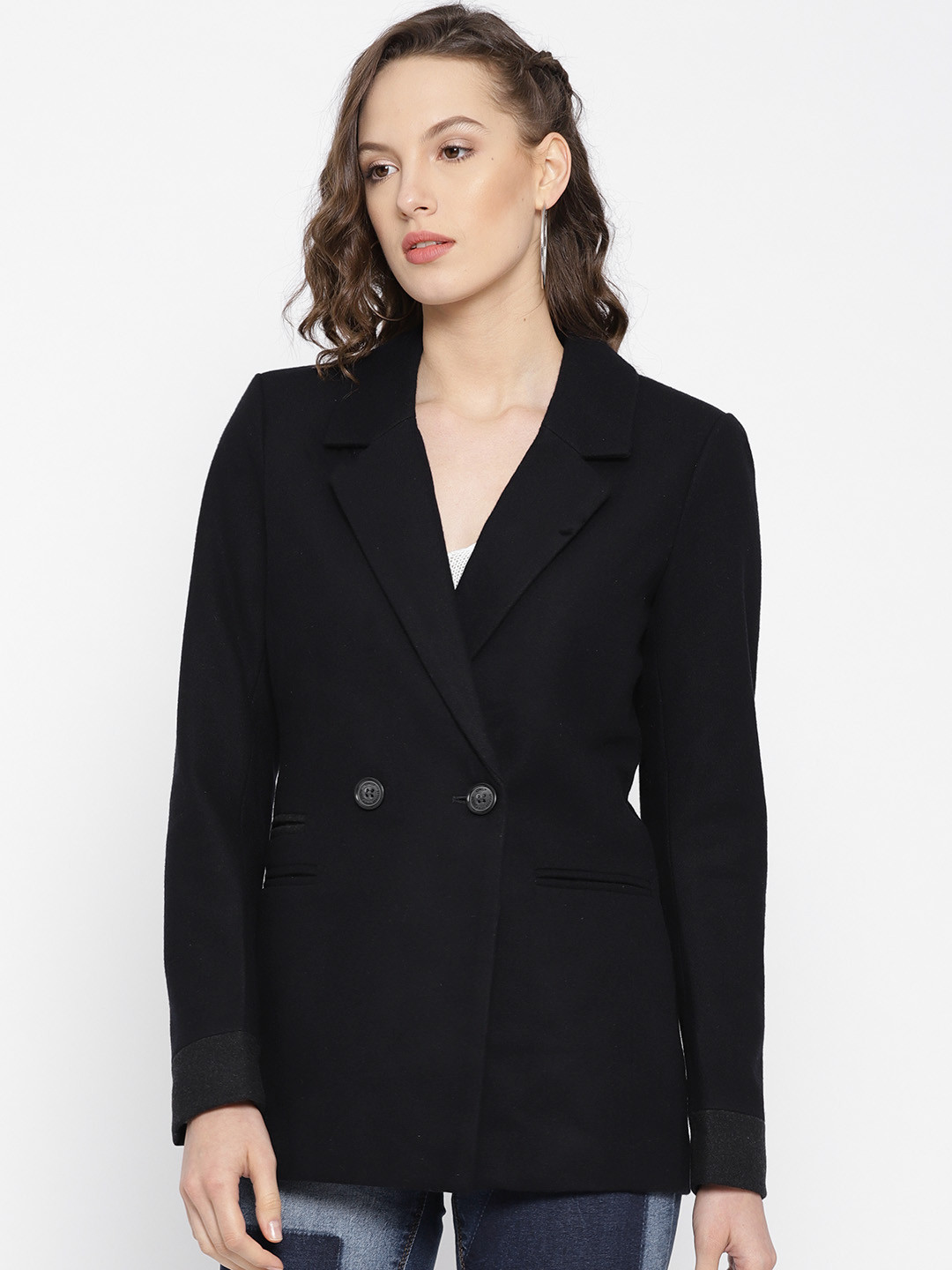 Buy ONLY Dark Navy Double Breasted Woollen Blazer Blazers for Women