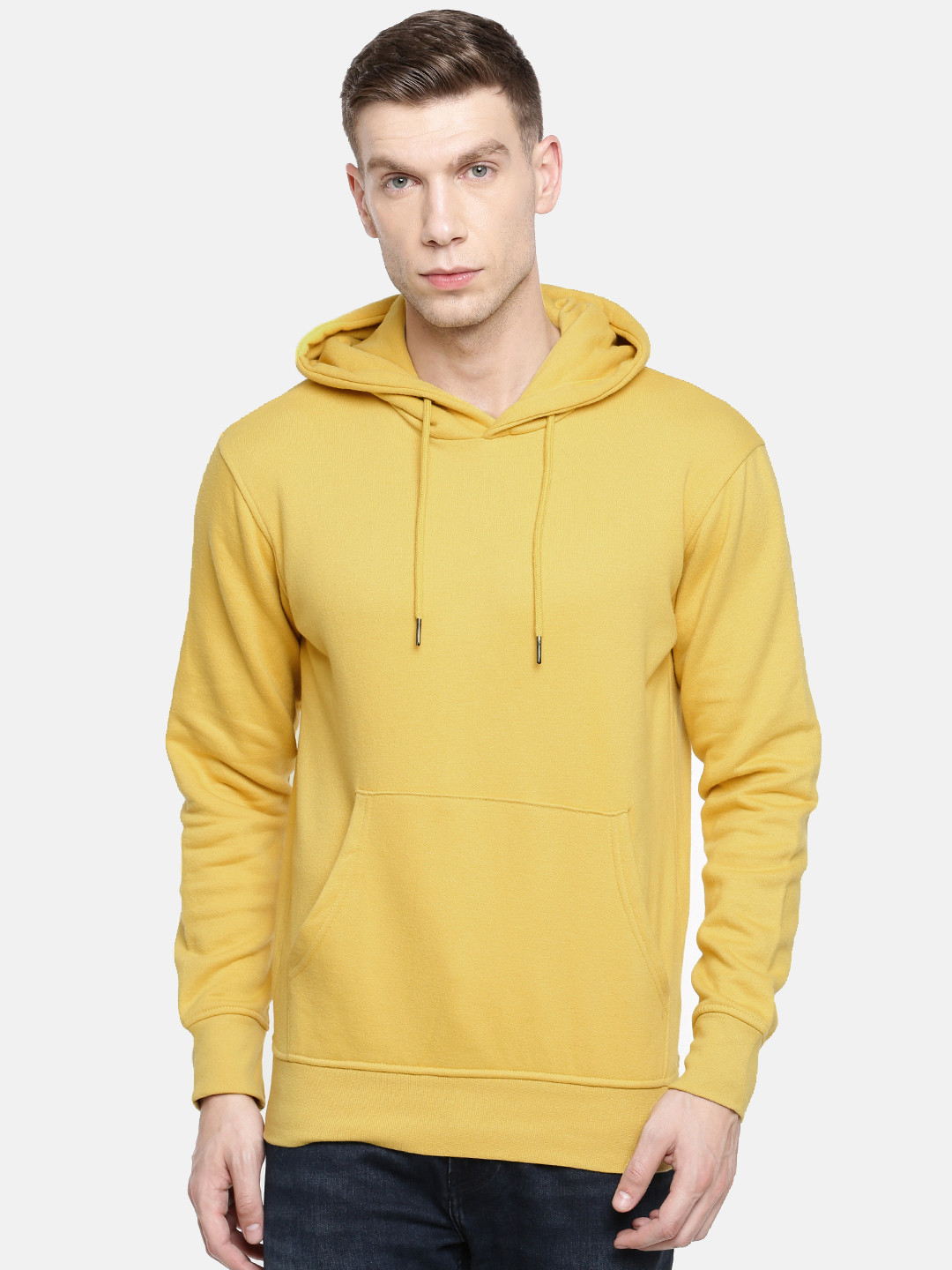 Buy Celio Men Mustard Yellow Solid Hooded Sweatshirt Sweatshirts for