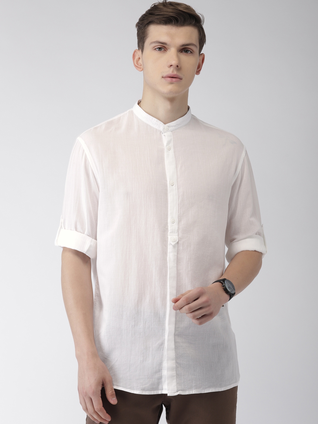 Buy Celio Men Off White Regular Fit Solid Casual Semi Sheer Shirt ...