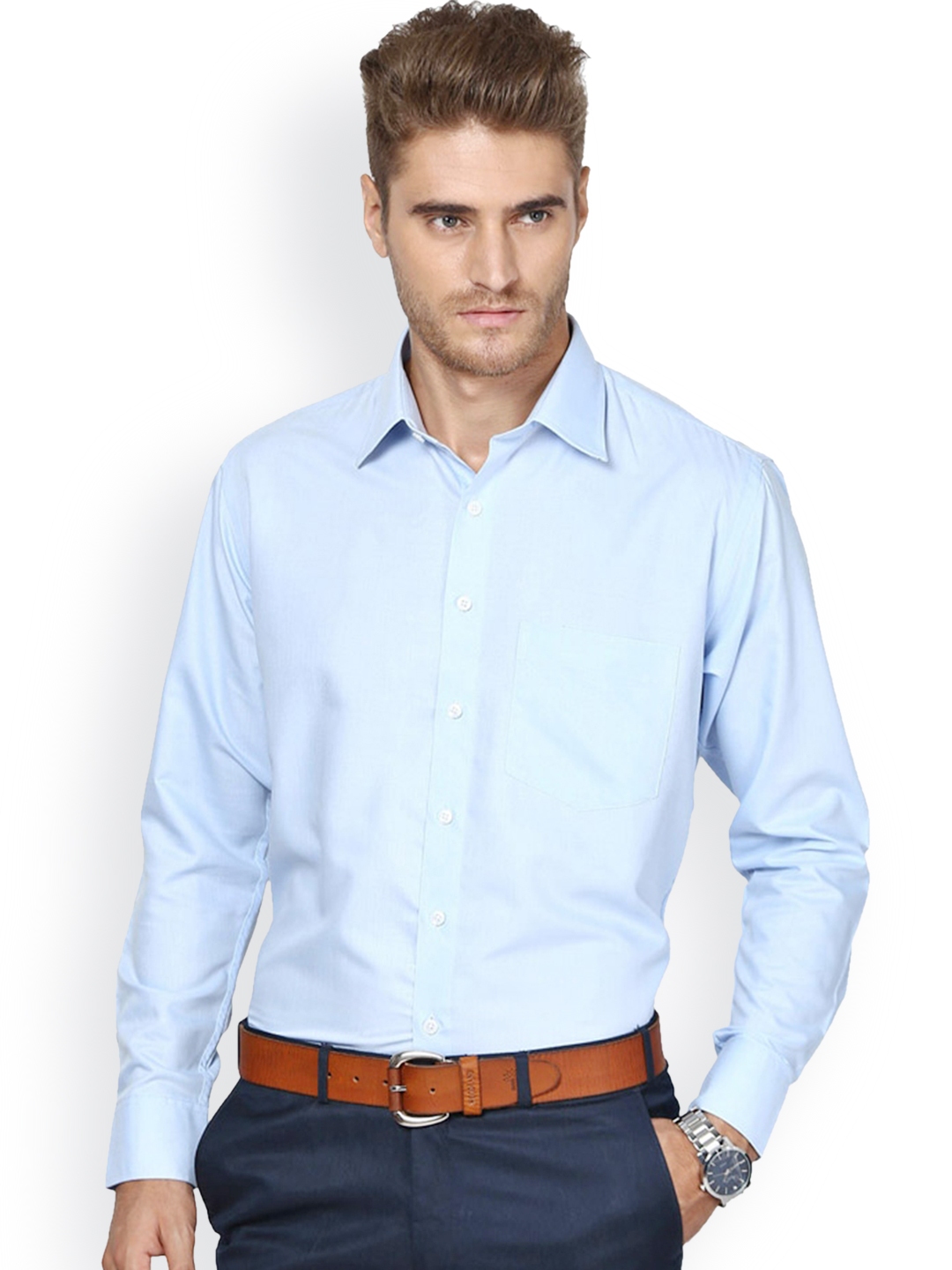 Buy Shaftesbury London Blue Standard Fit Formal Shirt - Shirts for Men ...