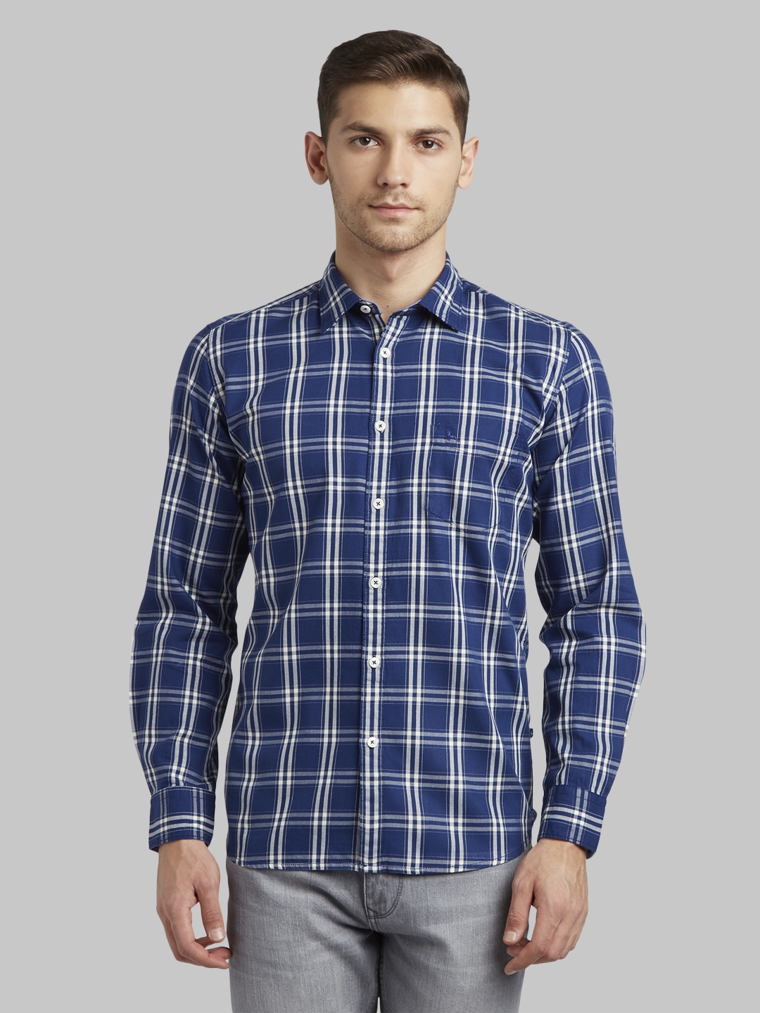 Buy Parx Men Blue Slim Fit Checked Casual Shirt - Shirts for Men ...