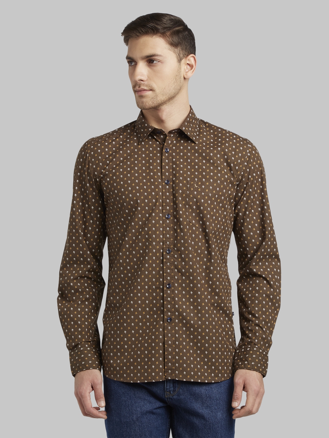 Buy Parx Men Brown Slim Fit Printed Casual Shirt - Shirts for Men ...