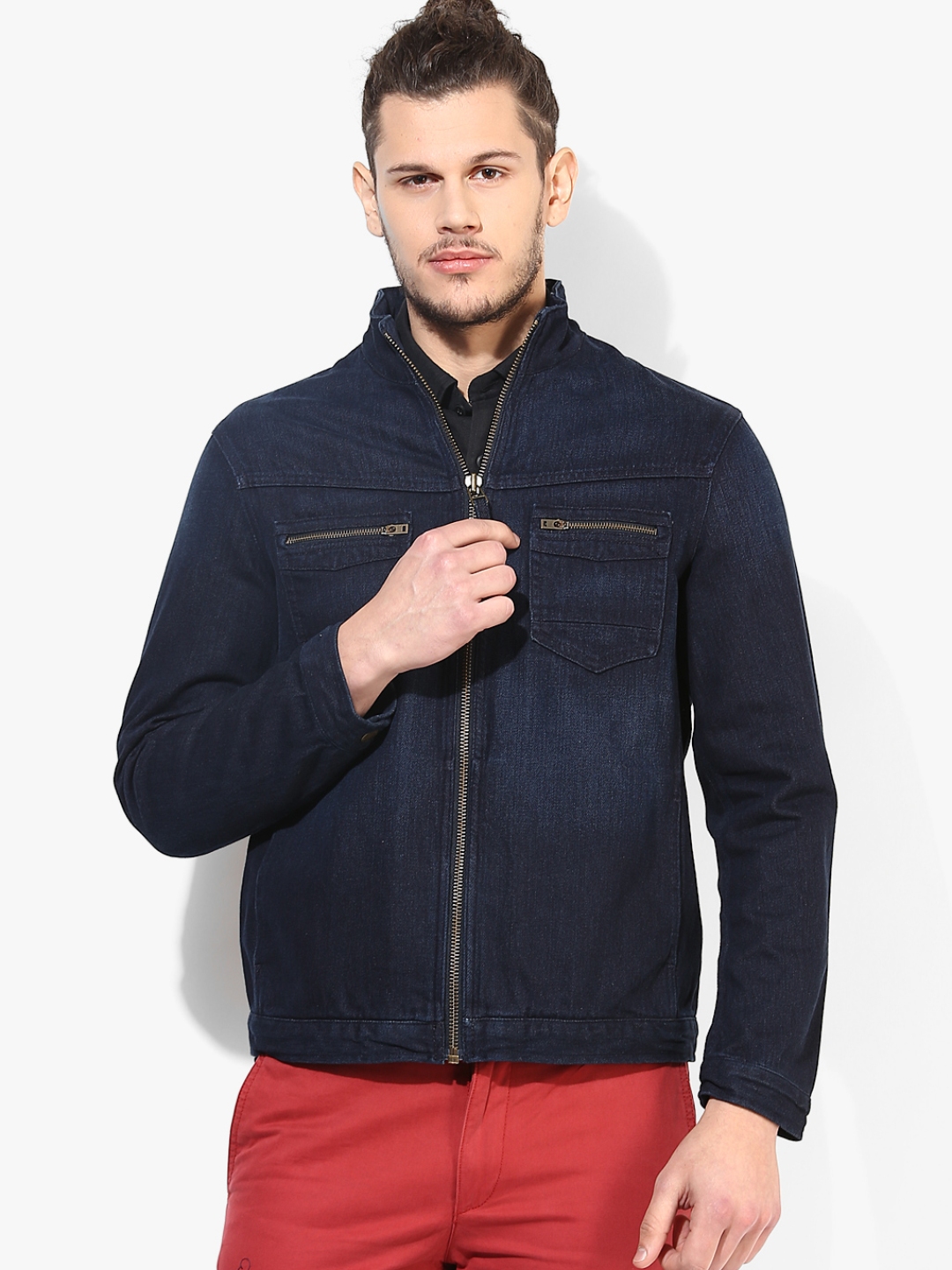 Buy Navy Blue Solid Casual Jacket - Jackets for Men 7677636 | Myntra
