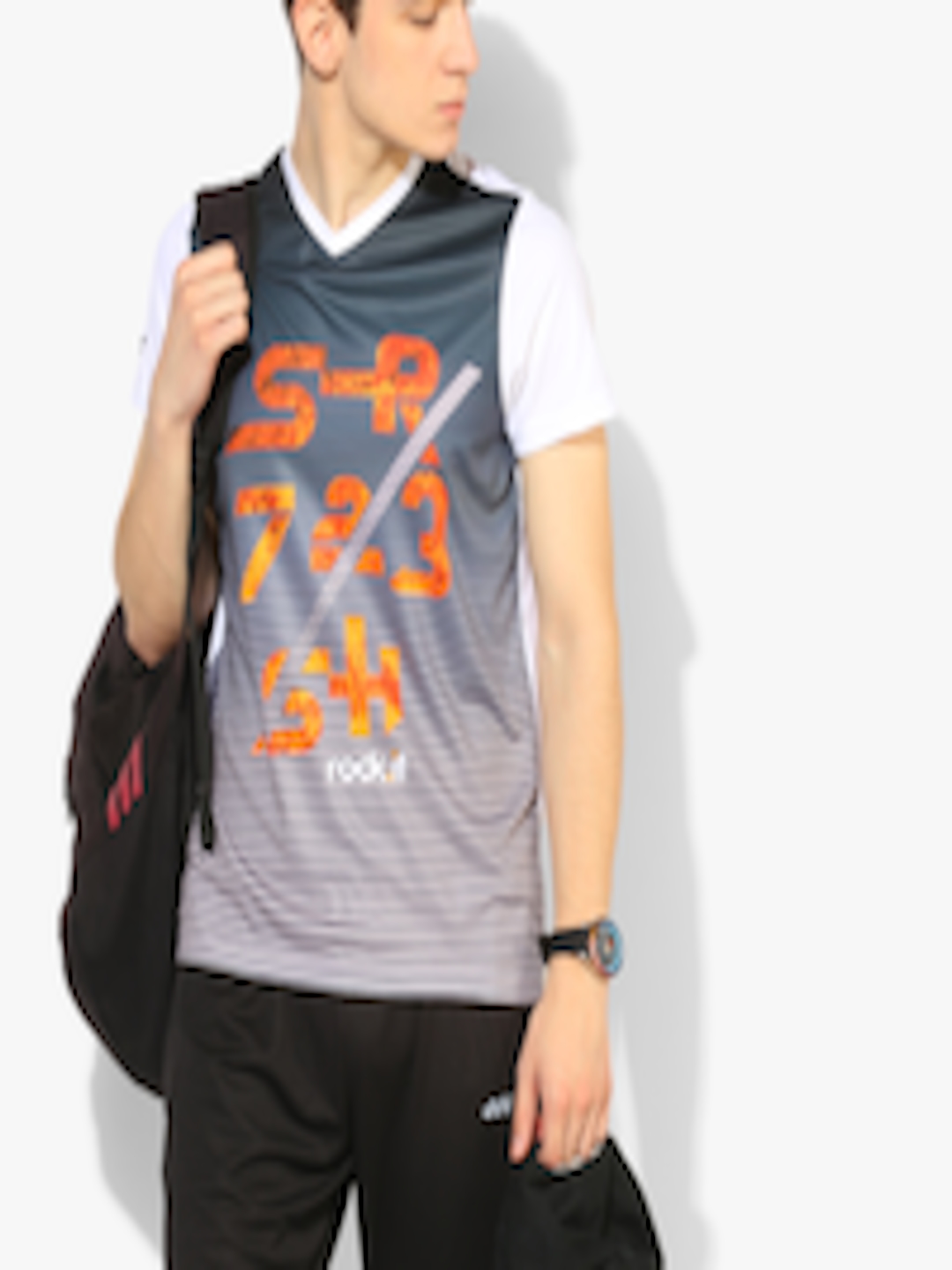 Buy Grey Striped V Neck T Shirt - Tshirts for Men 7679145 | Myntra