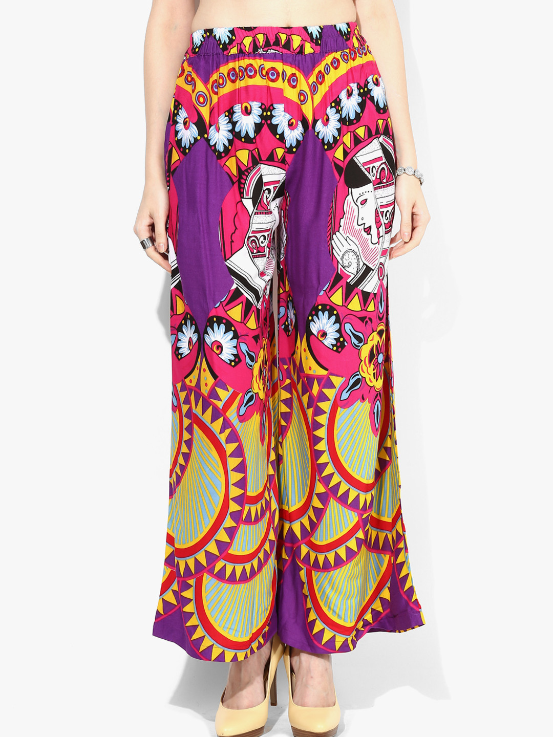 Navy Blue Printed Flared Palazzo