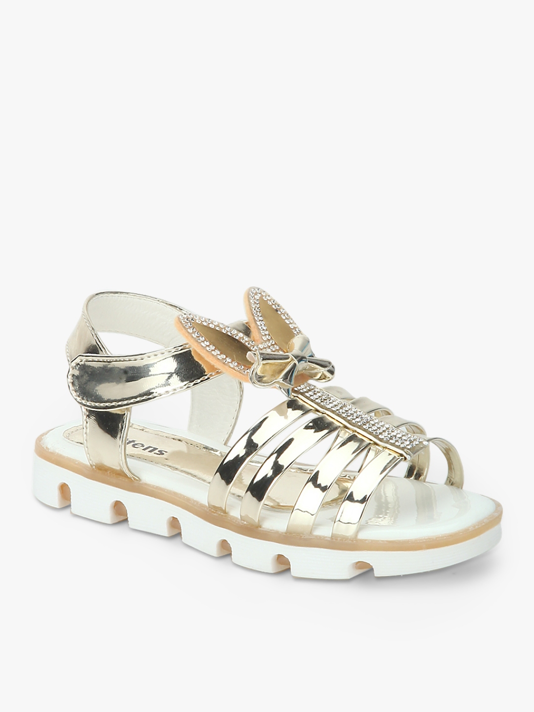 gold flat sandals with bow