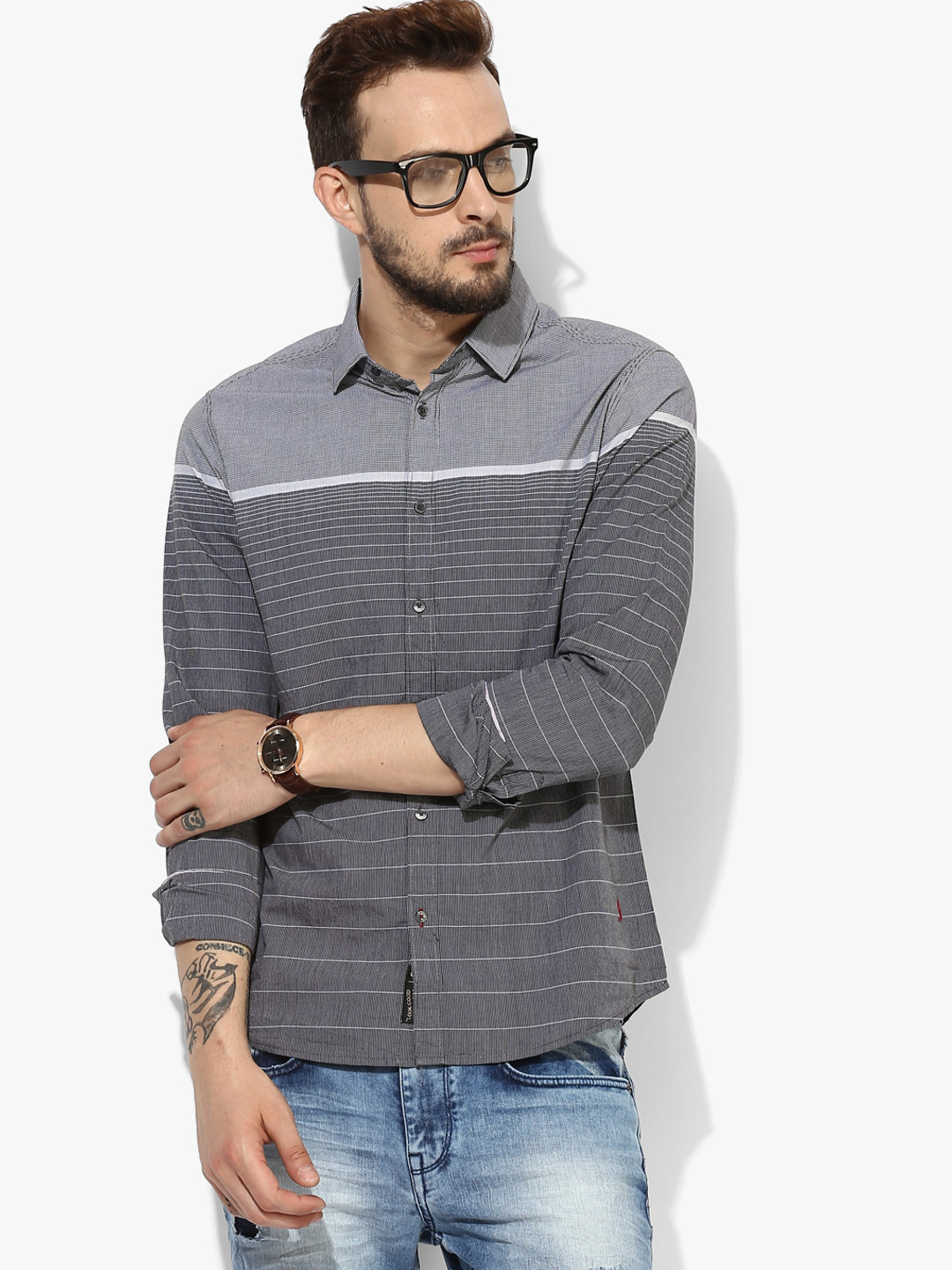 Buy Grey Striped Slim Fit Casual Shirt Shirts for Men 7683592 Myntra