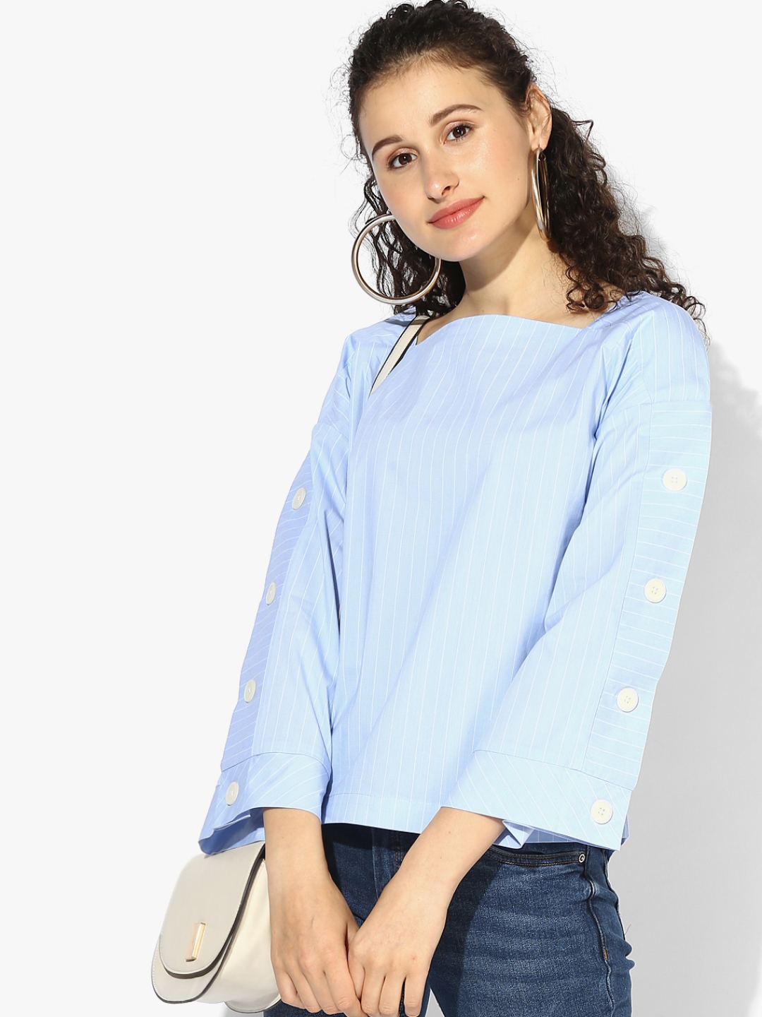 Buy Light Blue Solid Pure Cotton Top Tops For Women 7682659 Myntra 