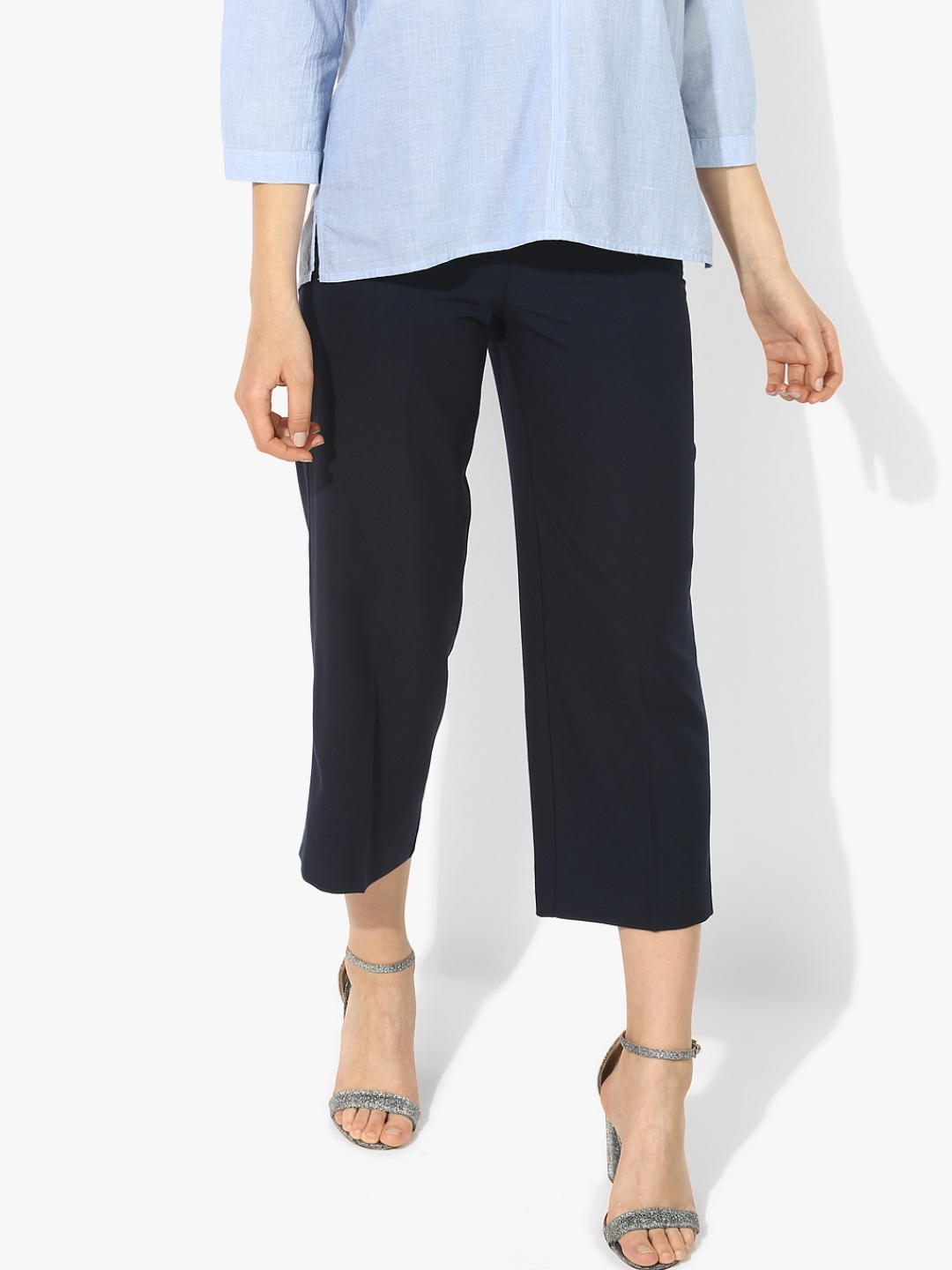 Buy Navy Blue Solid Regular Fit Chinos - Trousers for Women 7682689