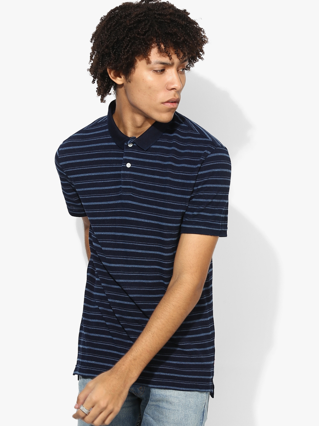 navy blue striped polo