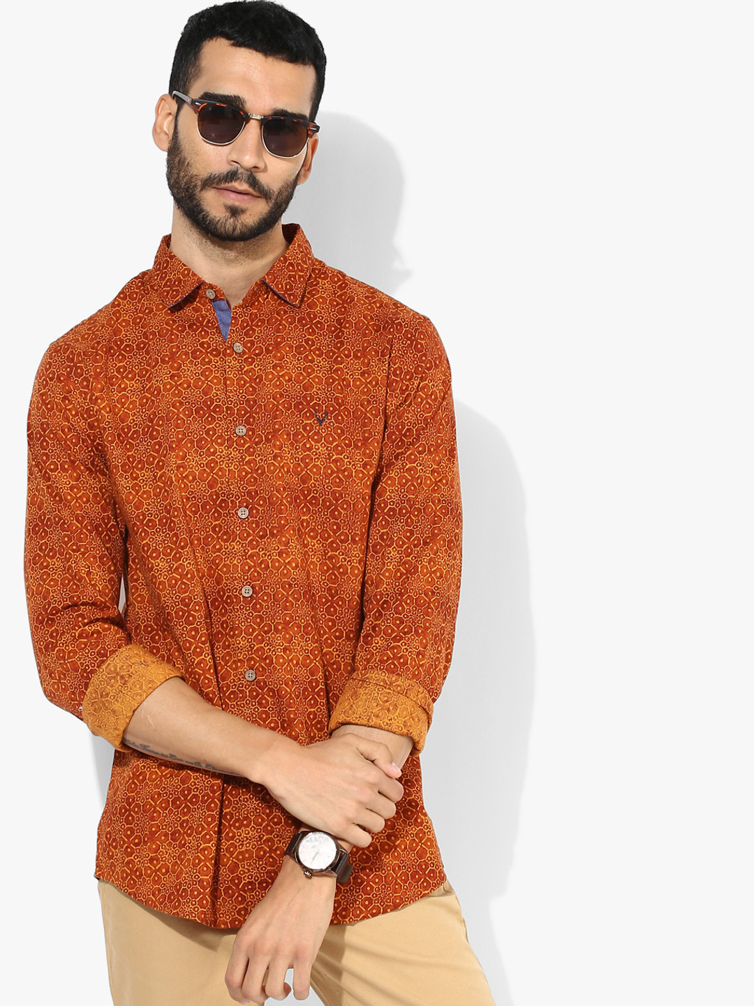Buy Orange Printed Regular Fit Casual Shirt Shirts for Men 7686423