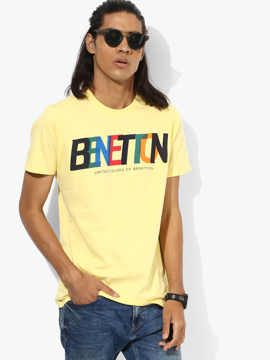 Buy Yellow Printed Regular Fit Round Neck T Shirt Tshirts for Men