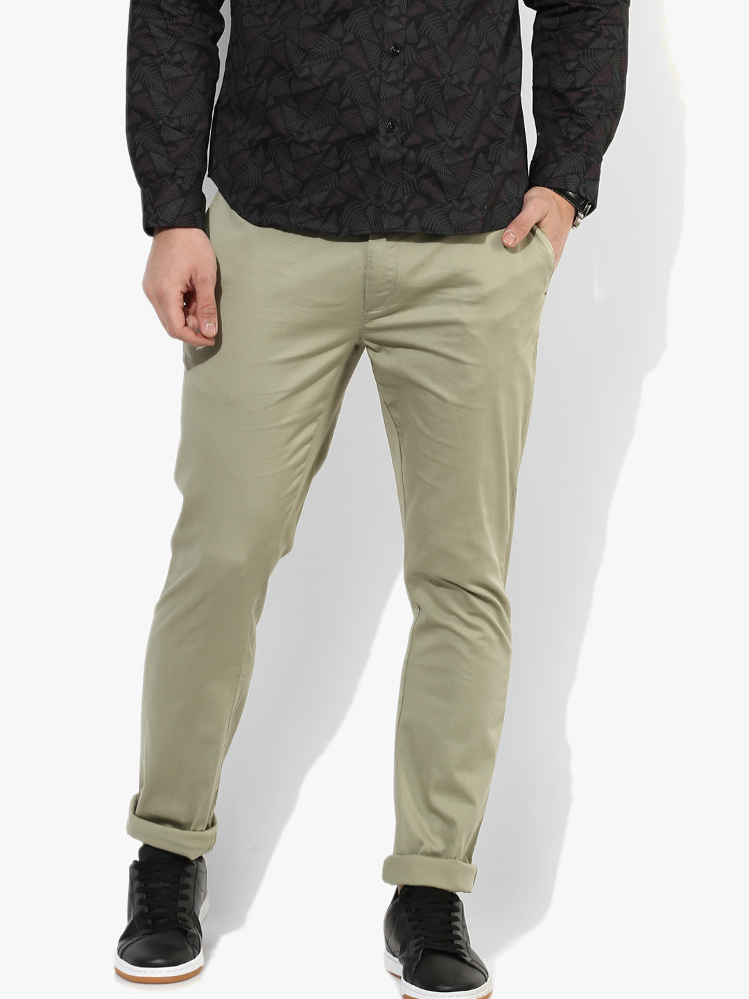 Buy Olive Solid Slim Fit Chinos - Trousers for Men 7683760 | Myntra