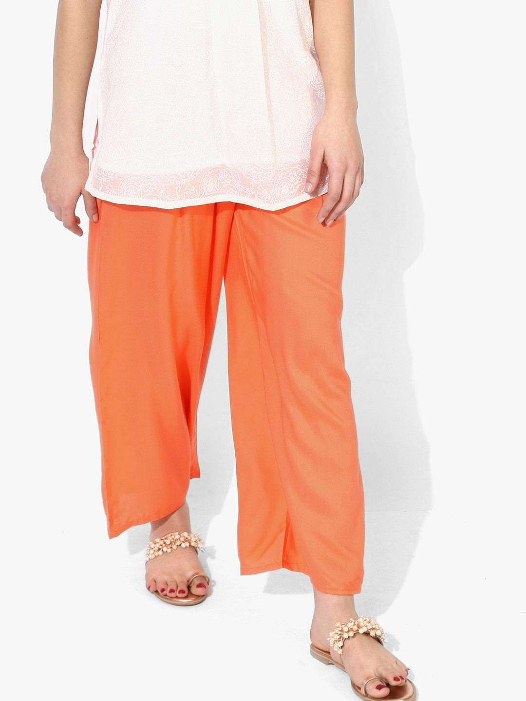 Peach - Light Peach Pure Modal Silk Plain Palazzo