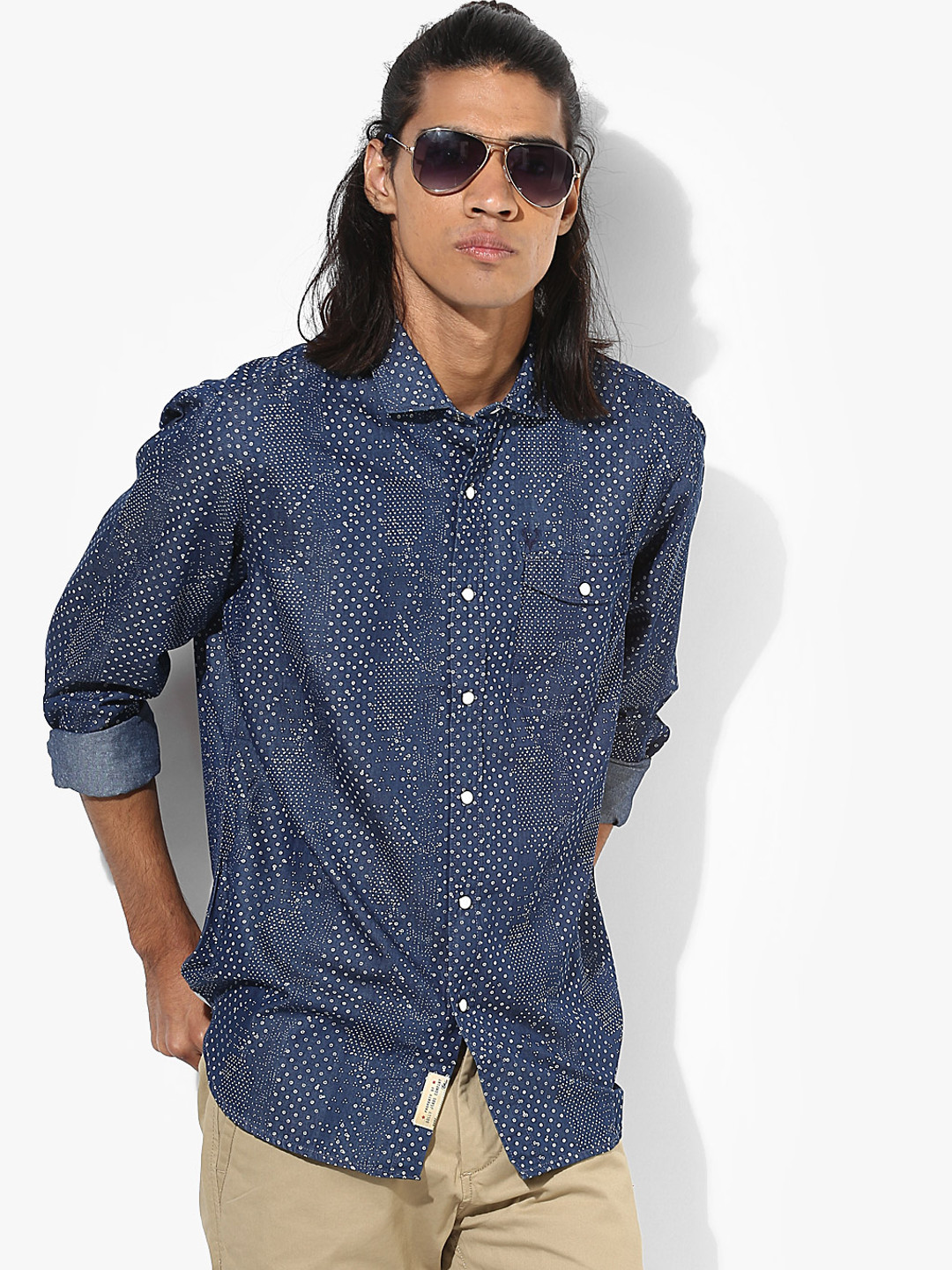 Buy Navy Blue Printed Regular Fit Casual Shirt Shirts for Men 7681319