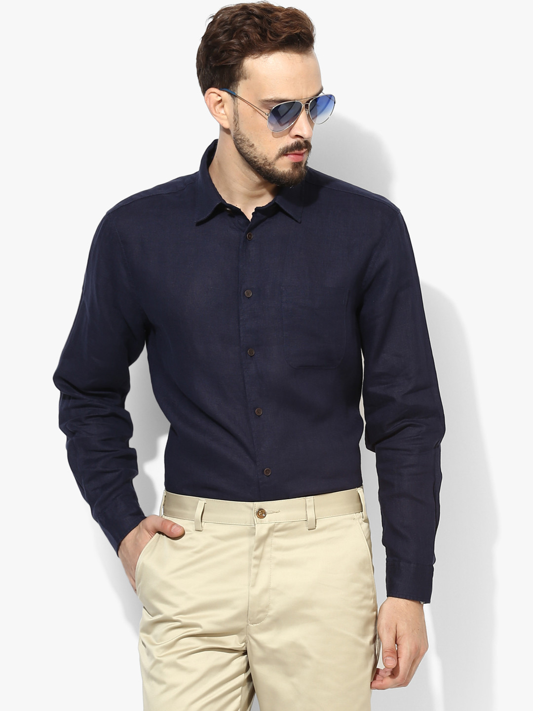 Buy Navy Blue Solid Regular Fit Formal Shirt Shirts for Men 7685422