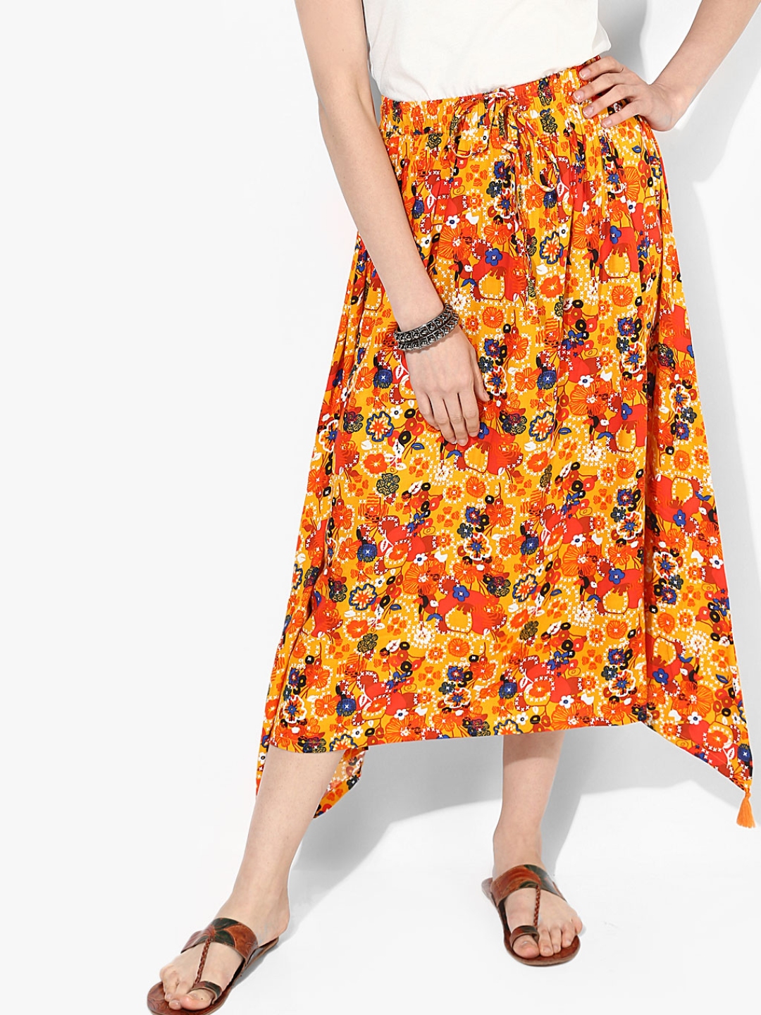 yellow fit and flare skirt