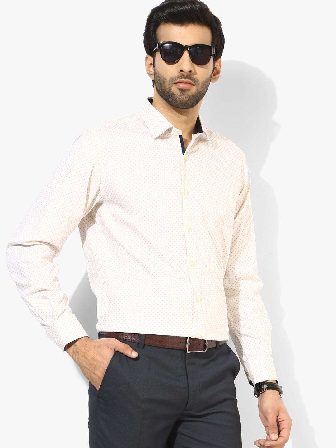 Buy Cream Printed Slim Fit Formal Shirt Shirts for Men 7686470 Myntra