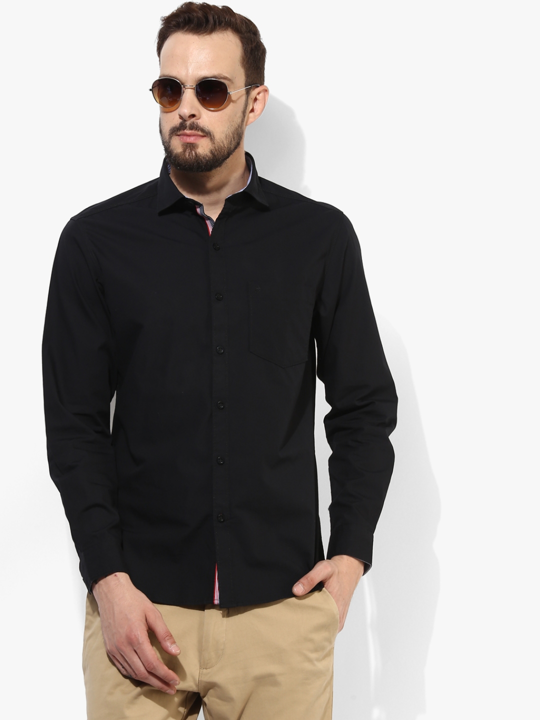 Buy Black Solid Slim Fit Casual Shirt - Shirts for Men 7682499 | Myntra