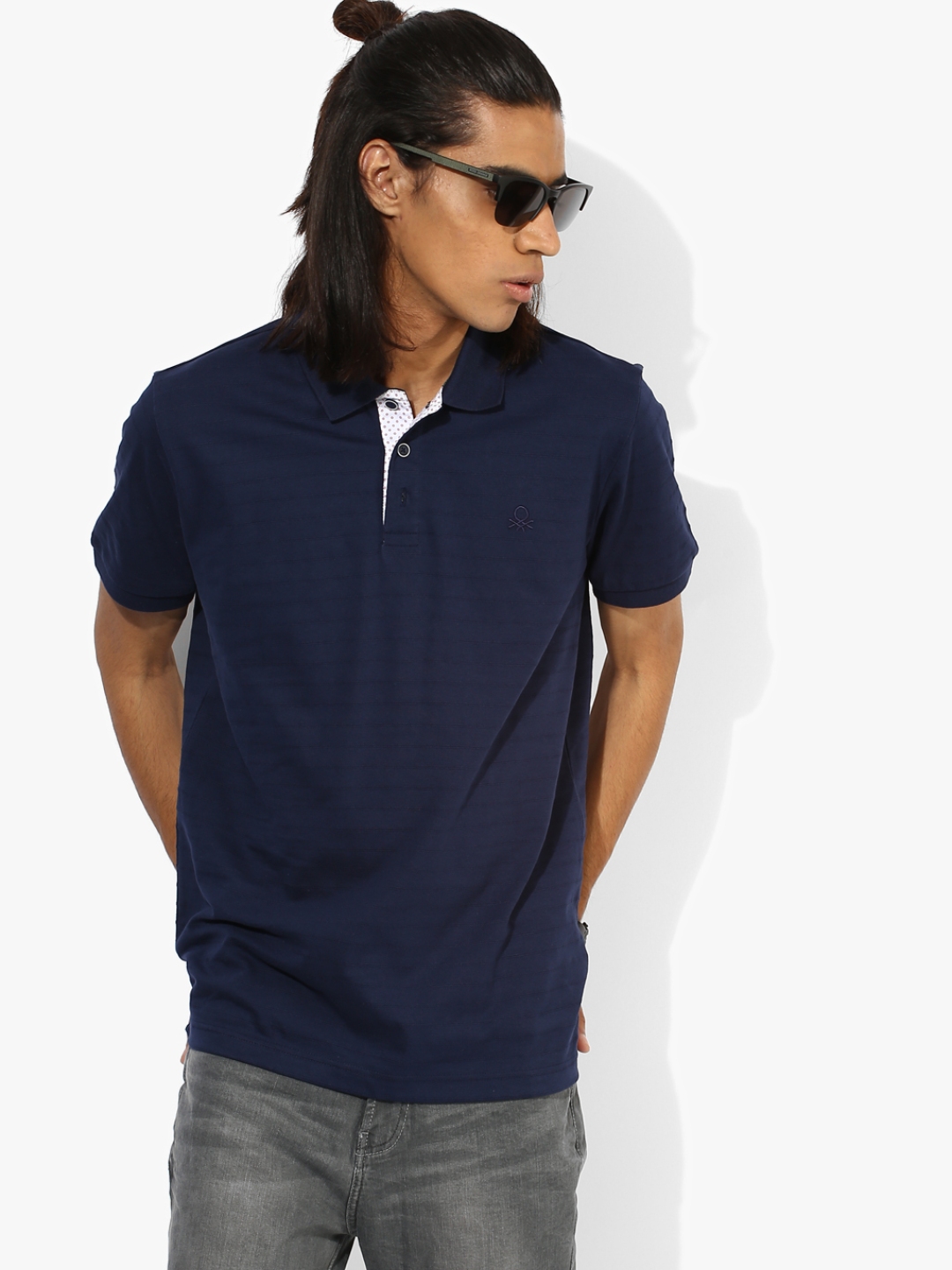 navy blue striped polo