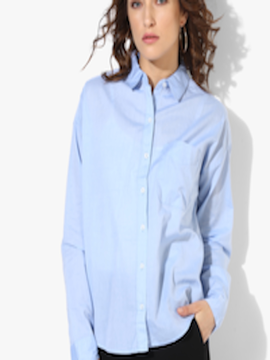 Buy Light Blue Solid Shirt - Shirts for Women 7682058 | Myntra