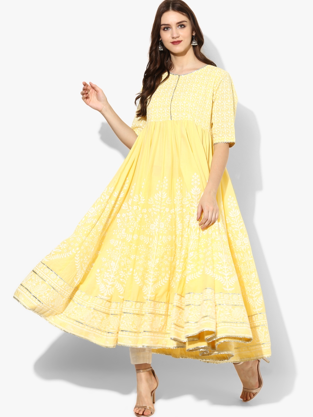 Buy Yellow Printed Anarkali - Kurtas for Women 7695387 | Myntra
